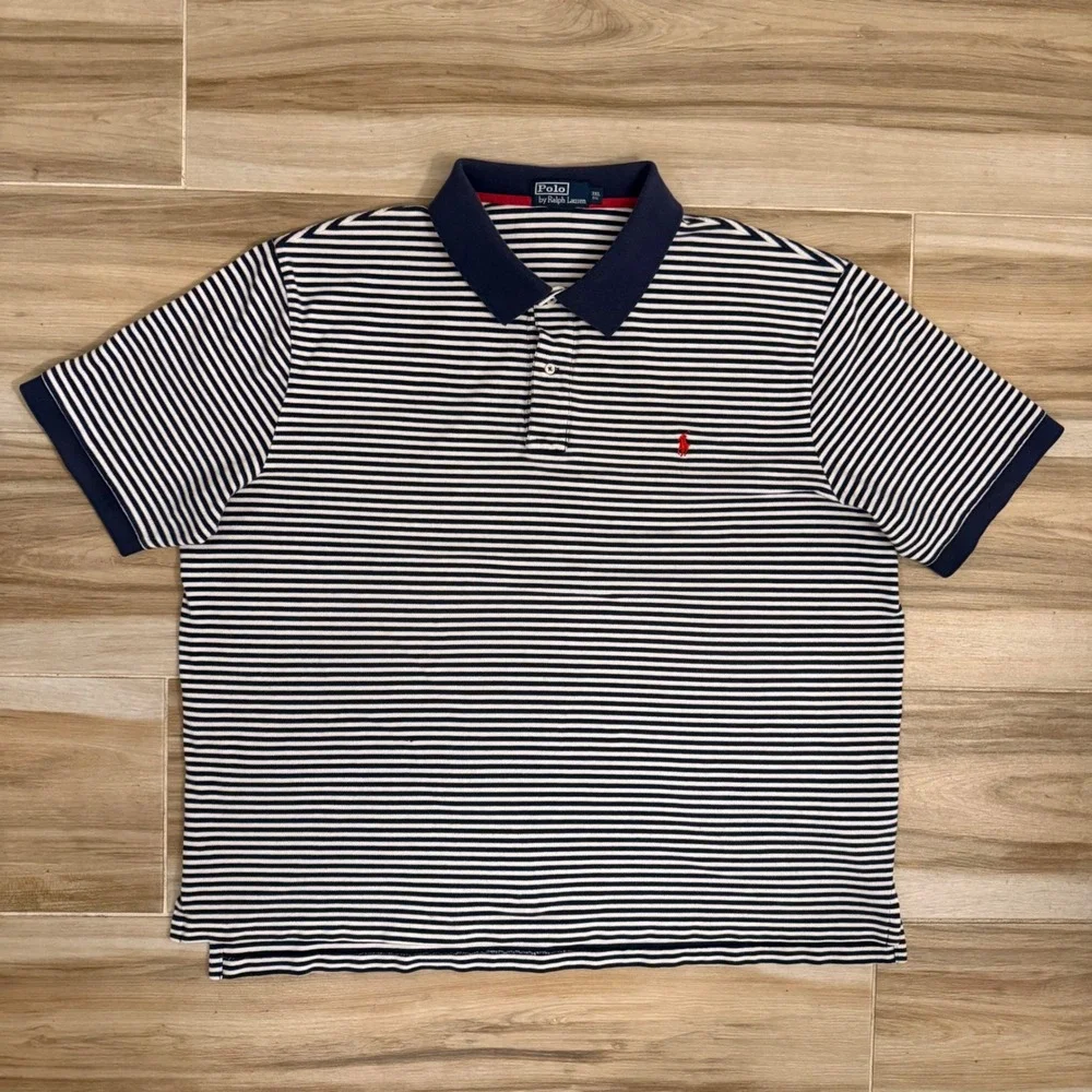 Polo Ralph Lauren Shirt Mens 3XL Big Navy White Striped Short Sleeve Cotton Polo